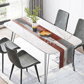 Aperturee - Retro Red Grey White Mixed Dining Room Table Runner